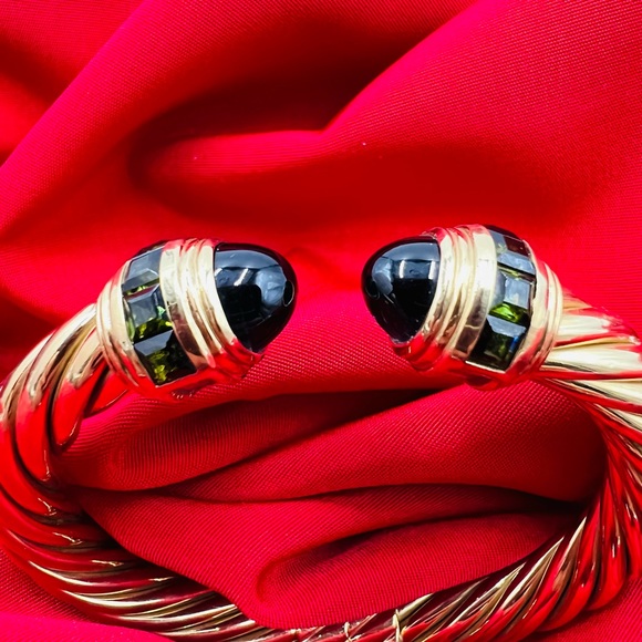 David Yurman Renaissance Cable Cuff Bracelet With Emeralds 18k Gold - Picture 5 of 7